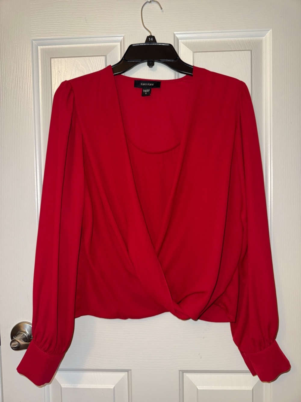 Karen Kane Vibrant Red Wrap-Front Long Sleeve Top